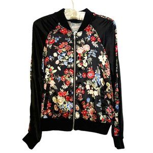 Almost Famous Floral Satin Baseball Jacket size M